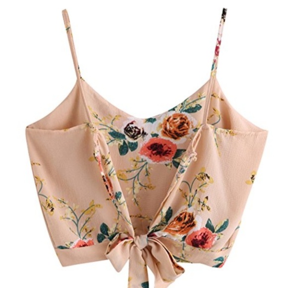 Dainty Floral Self-tie Camisole Crop Top - Picture 2 of 4